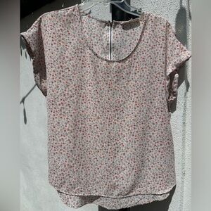 Casual Pink Floral Short-Sleeve Blouse